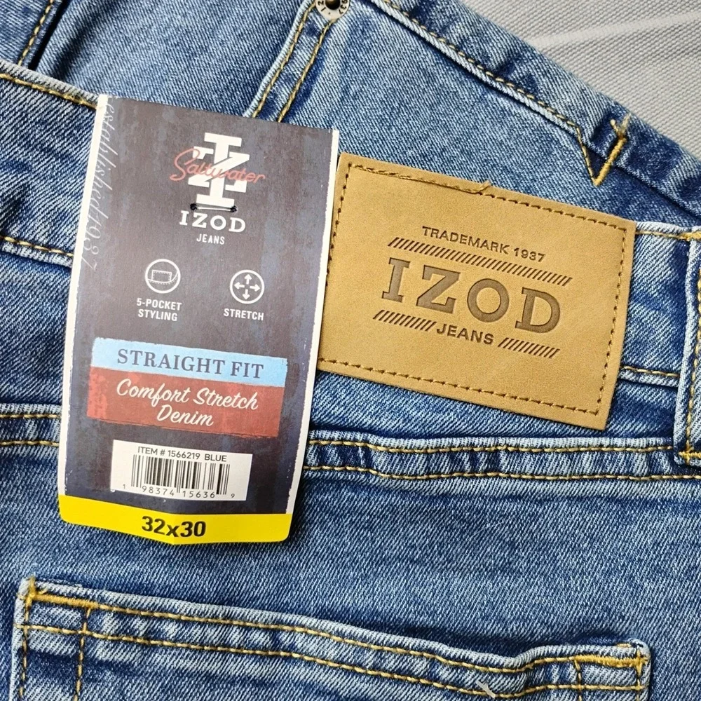 Izod Saltwater‎ Straight Fit Comfort Stretch Denim Jeans Blue 32x30